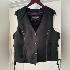 Revolution Gear Black Motorcycle Vest with Purple Accents